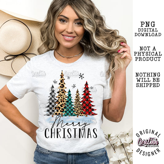 Merry Christmas, Leopard trees, Buffalo Plaid trees, PNG Digital Download for Sublimation, DTF, DTG
