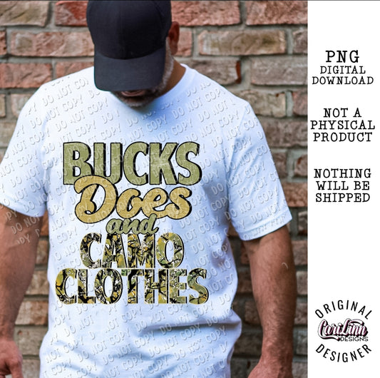 Bucks Does And Camo Clothes, PNG Digital Download for Sublimation, DTF, DTG
