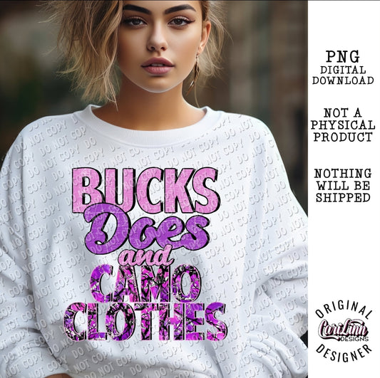 Bucks Does And Camo Clothes Pink, PNG Digital Download for Sublimation, DTF, DTG