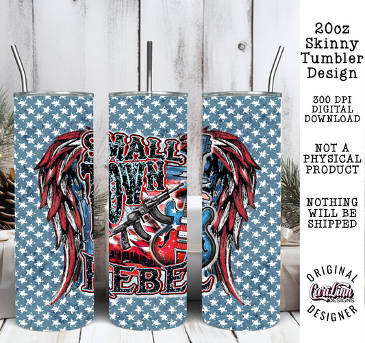 Small Town Rebel - Red and Blue Tumbler Wrap Design, Original Designer, PNG Digital Download