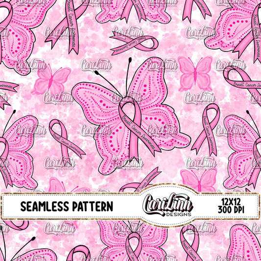 Seamless Pattern Breast Cancer Butterflies