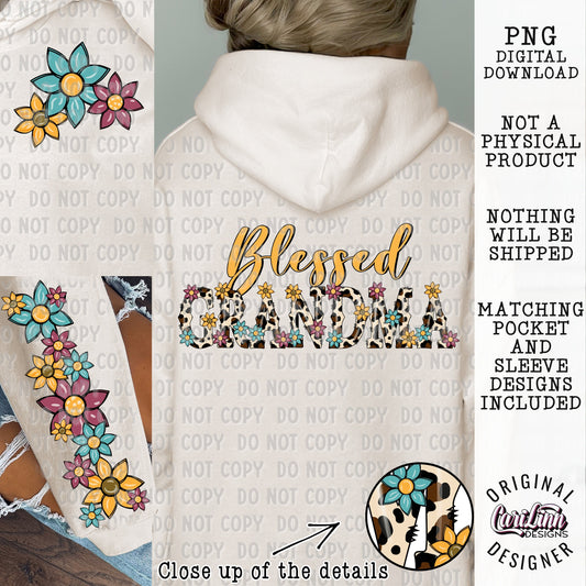 Blessed Grandma, Bundle - Sleeve and Pocket Included, Original Designer, PNG Digital Download for Sublimation, DTF, DTG