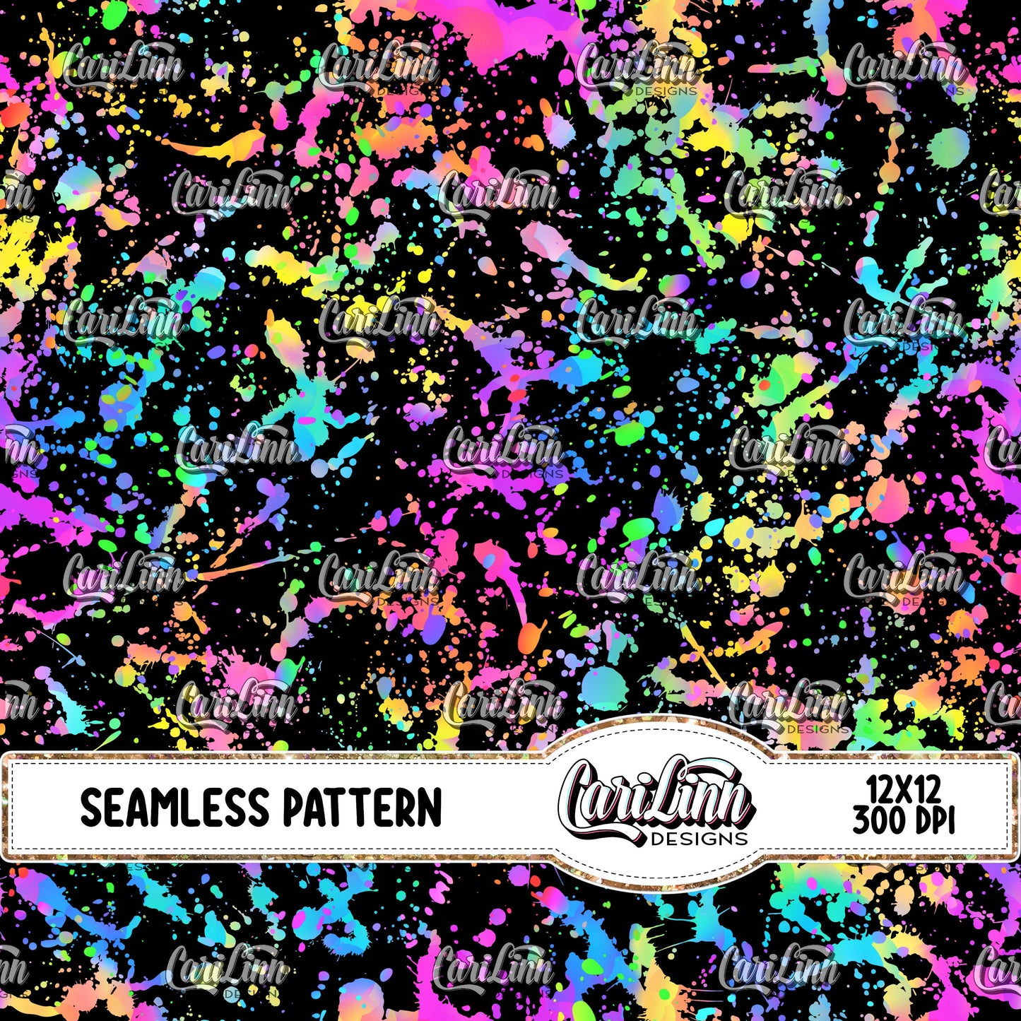 Seamless Pattern Rainbow Splatters - Black