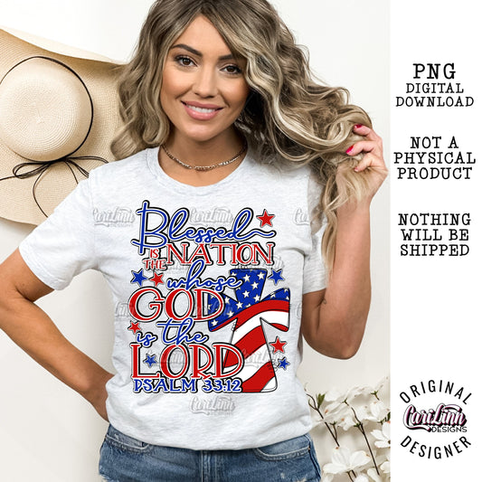 Blessed is the Nation whose God is the Lord, PNG Digital Download for Sublimation, DTF, DTG