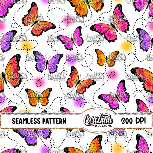 Seamless Pattern Neon Butterflies - White
