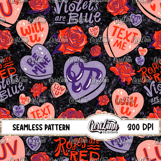 Seamless Pattern Roses are Red - Black Background