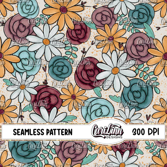 Seamless Pattern Boho Floral, Original Designer, PNG Digital Download for Sublimation, DTF, DTG