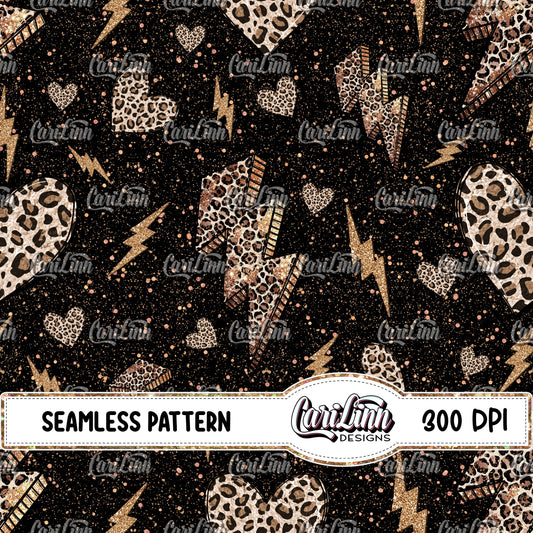 Seamless Pattern Leopard and Lightning