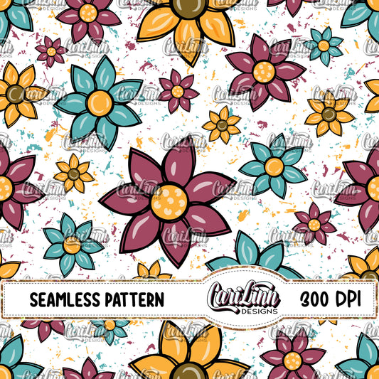 Seamless Pattern Sunflower Distressed - White